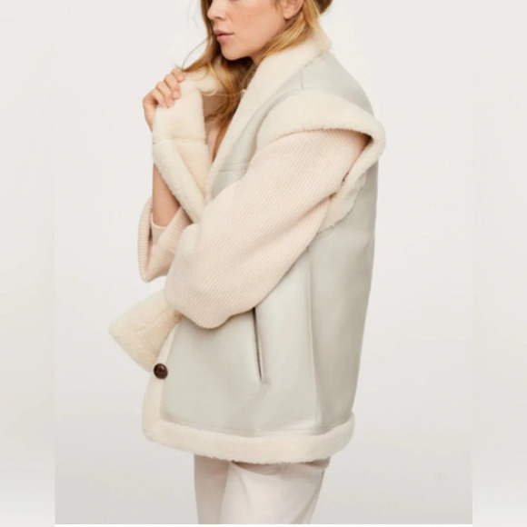 Mango Faux Shearling Vest Mixed Gilet light gray/pastel size xxs - Picture 1 of 7